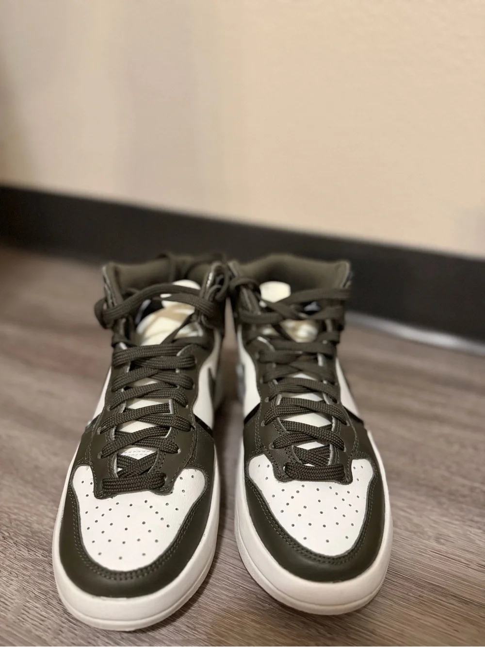 Nike Kids High-Top Sneakers in Olive Green and White